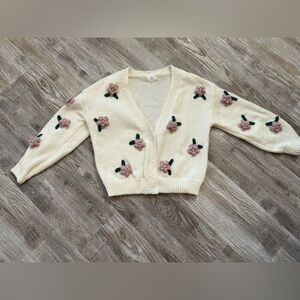 Luna Ivy Cream Colored Cardigan With Pink Flowers-Medium